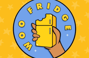 Woo Fridge logo with decorative yellow background.